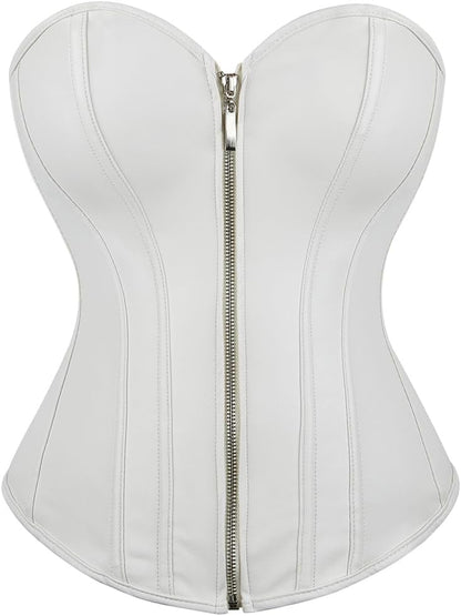 Kranchungel Corsets for Women Plus Size Faux Leather Steampunk Corset Top Zipper Bustier