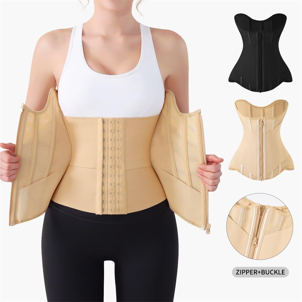 Waist Cincher for Women Shapewear Workout Girdle Tummy Control Shaper Slimming Waist Trainer Corset with Zipper