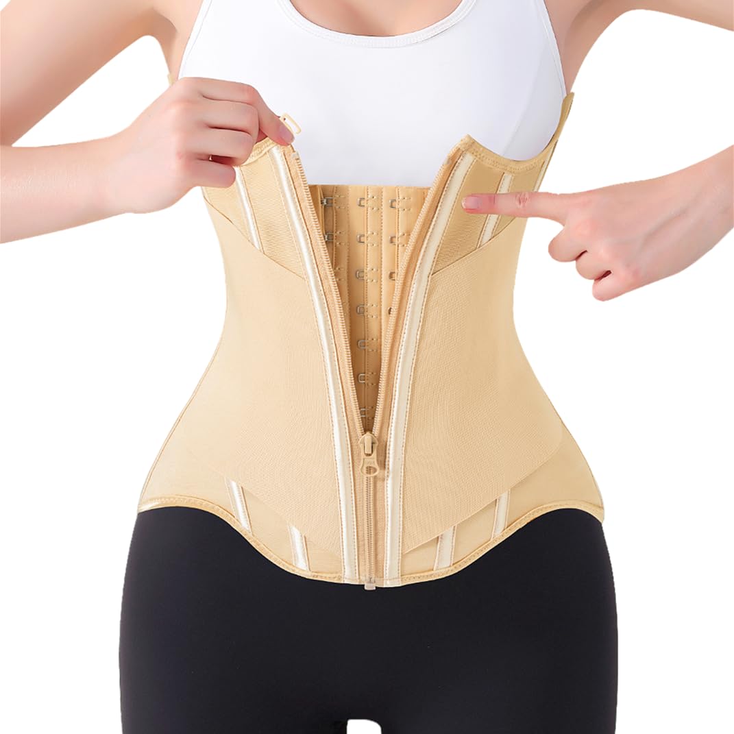 Waist Cincher for Women Shapewear Workout Girdle Tummy Control Shaper Slimming Waist Trainer Corset with Zipper