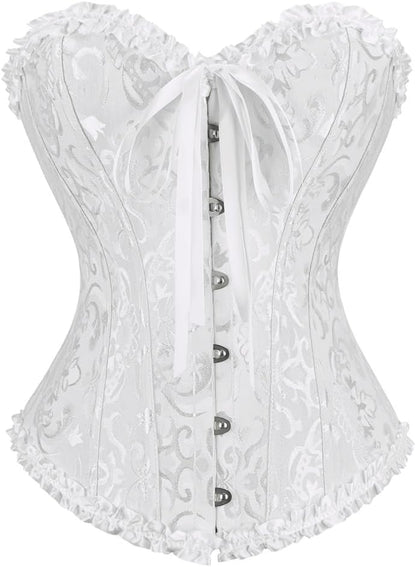 frawirshau Women's Lace Up Boned Overbust Corset Bustier Lingerie Bodyshaper Top