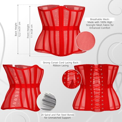 Mesh Corset Waist Trainer for Women - Underbust Corset Lace Up - Waist Cincher Shapewear - Body Shaper