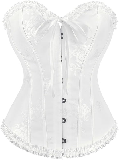 frawirshau Women's Lace Up Boned Overbust Corset Bustier Lingerie Bodyshaper Top