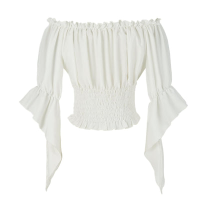 Womens Renaissance Peasant Blouse Off Shoulder Trumpet Sleeve Tops