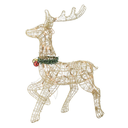 Lighted Prancing Reindeer Christmas Outdoor Decoration - 25.5" - Gold - Clear Lights Pet's Supplies |