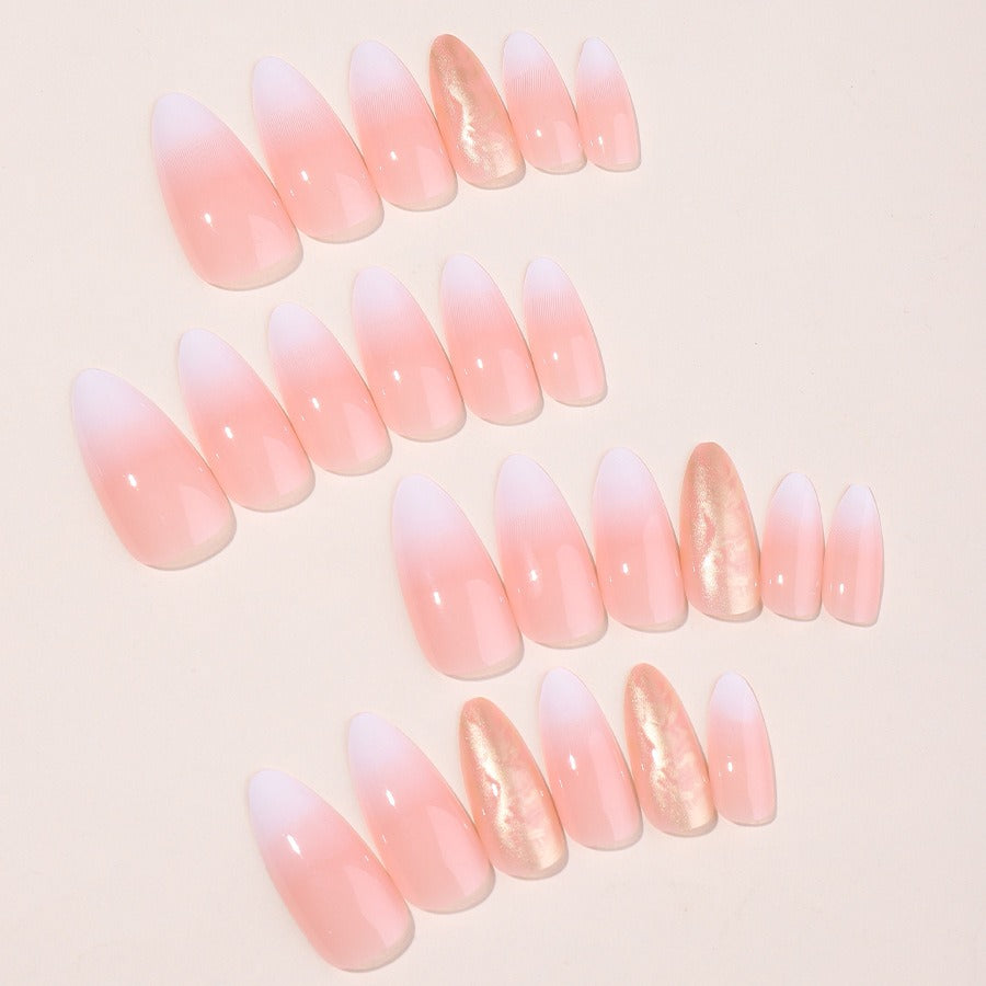 New wearable nail gradient glitter manicure patches almond-shaped nails fake nail patches