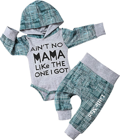 Newborn Baby Boy Clothes Plaid Letter Print Long Sleeve Hoodies + Long Pants 2PCS Fall Winter Outfits Set