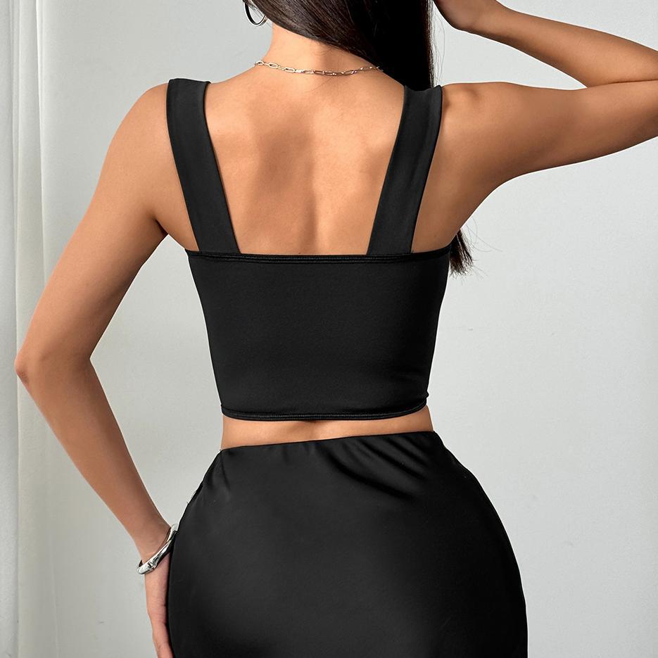 Sexy mesh see through patchwork contrasting chest cotton fishbone corset vest