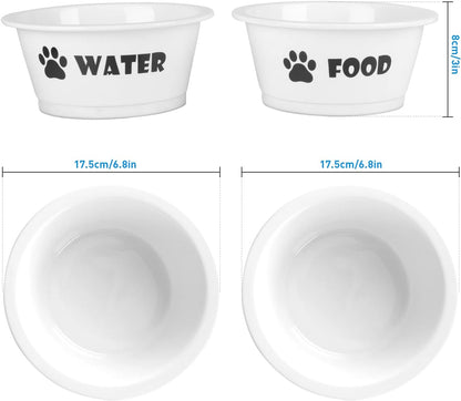 Set of 2 Ceramic Dog Cat Bowl Set, Pet Porcelain Food and Water Feeder Dish Bowls with anti Slip Band, Dishwasher and Microwave Safe (Medium) Pet's Supplies |