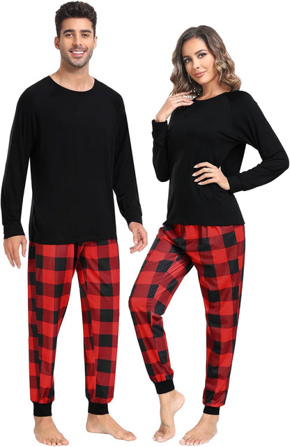 Christmas Matching Couple Pajamas Sets Family Xmas Jammies Casual Long-Sleeve Sleepwear Sets Festival PJ Set