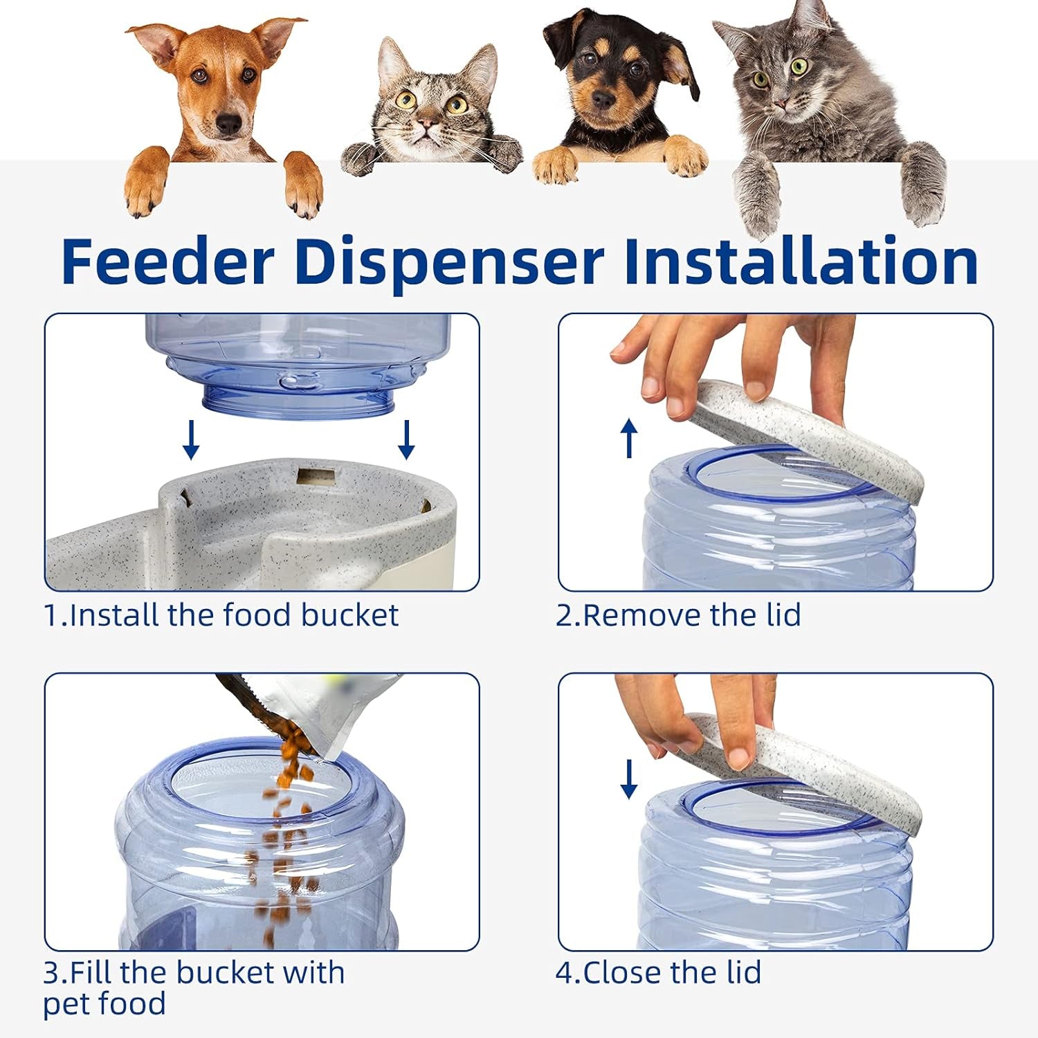 Self-Dispensing Dog Cat Pet Food Water Dispenser, 3.8L Capacity, Gray