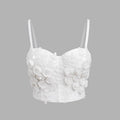 Sexy Bone Corset White Camisole Heavy Embroidered Petal Halter Strapless
