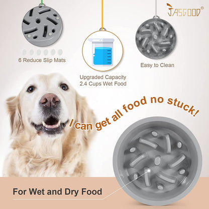 Dog Slow Feeder Bowl  Reduce Slip Puzzle Bowl for Raised Pet Feeders - Interactive Bloat Stop Dog Dishes Elevated Diners Replacement Bowl (Gray,Fit Opening 7.5"-8") Pet's Supplies |