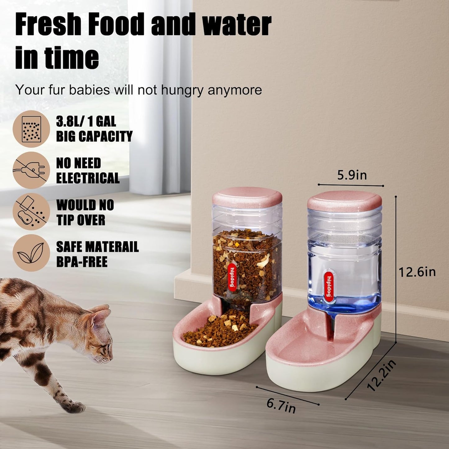 Automatic Pet Feeder Small&Medium Pets Automatic Food Feeder and Waterer Set 3.8L, Travel Supply Feeder and Water Dispenser for Dogs Cats Pets Animals Pet's Supplies |