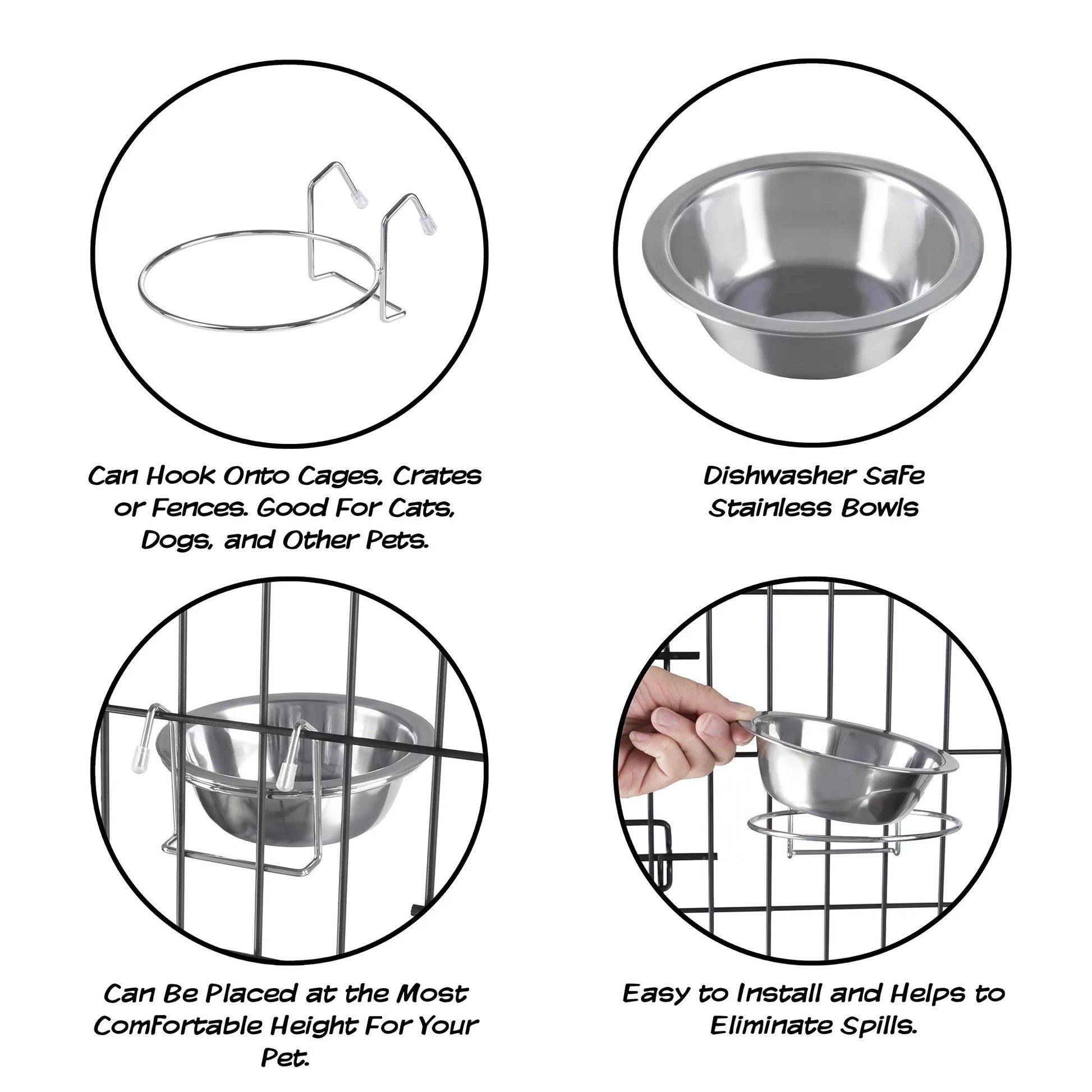 Set of 2 Stainless-Steel Hanging Dog Bowls - 8Oz Each Pet's Supplies |