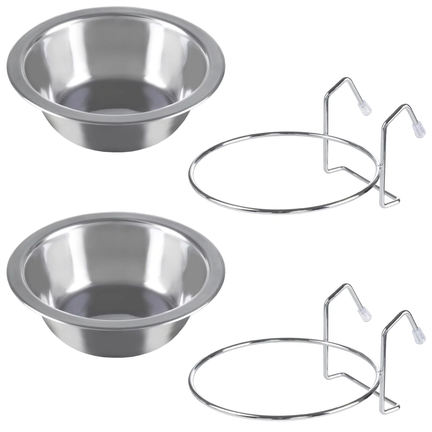 Set of 2 Stainless-Steel Hanging Dog Bowls - 8Oz Each Pet's Supplies |