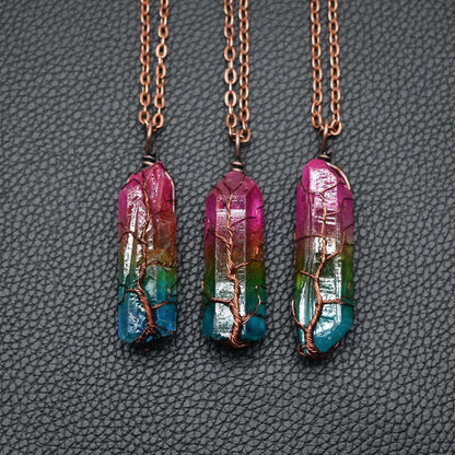 Hot Selling Stone Crystal Pillar Tree Of Life Pendant In Fashion Necklace