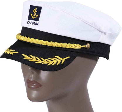 Adult Yacht Boat Sailor Captain Costume Hat Cap Marine Admiral (White), As Shown, 22 x 15 x 5 cm