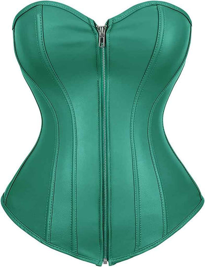 Kranchungel Corsets for Women Plus Size Faux Leather Steampunk Corset Top Zipper Bustier