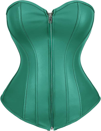 Kranchungel Corsets for Women Plus Size Faux Leather Steampunk Corset Top Zipper Bustier