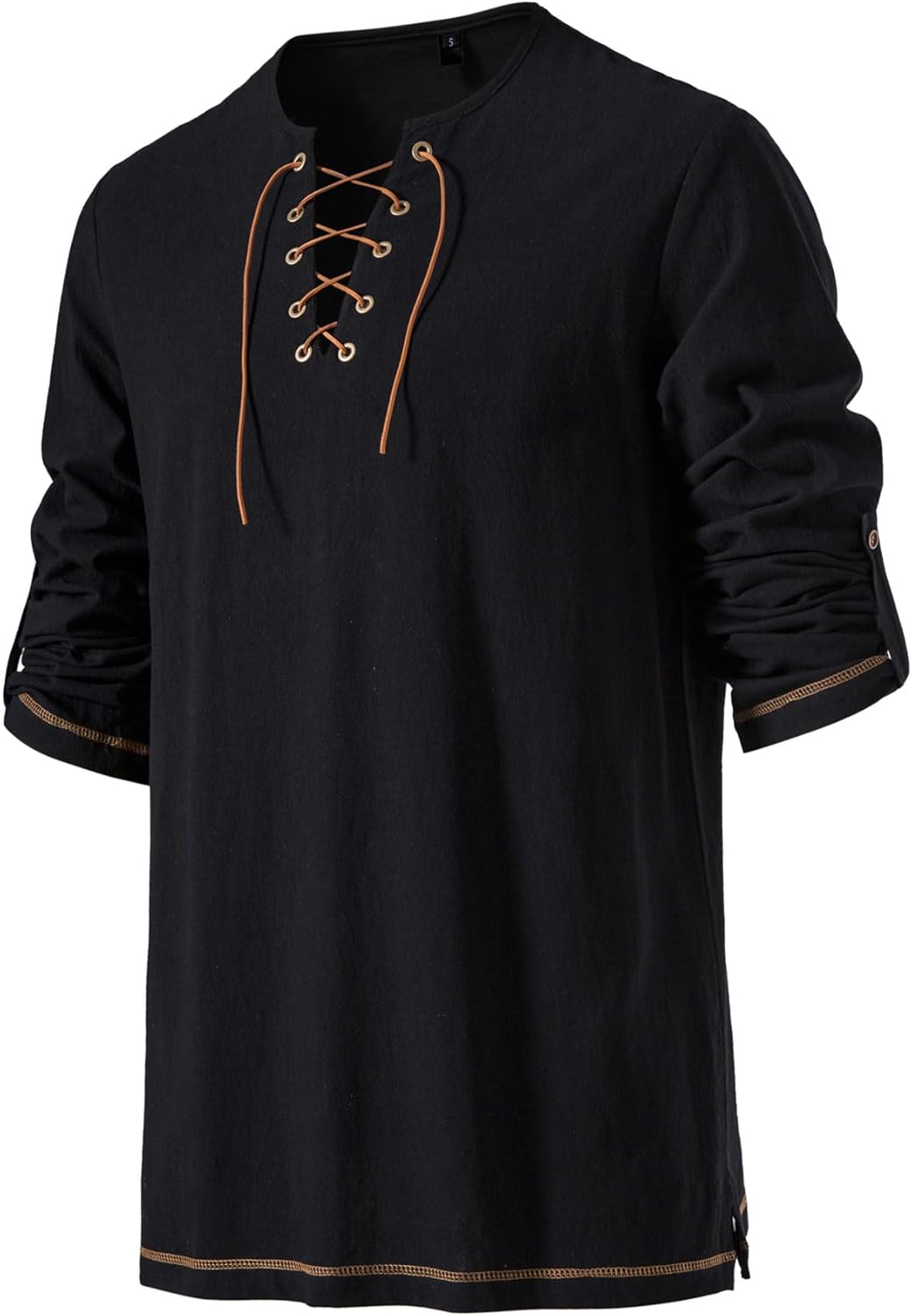 Men's Pure Cotton Vintage Lace Up Shirts for Pirate Renaissance Viking Medieval Costume Without Belt