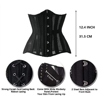 Women Heavy Spiral 26 Steel Boned Underbust Corset Satin Heavy Duty Waist Training Shaper Cincher
