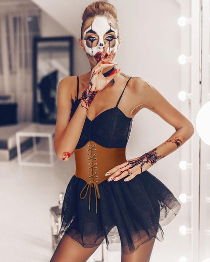 WHIPPY Women's Lace-up Corset Elastic Waist Belt, Tied Waspie Wide Belt for Women Halloween Costume