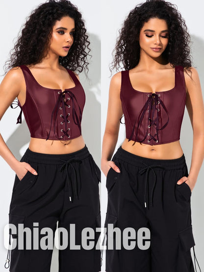 Renaissance Corsets Leather, Lace Up Overbust, S-6XL Sexy Tops