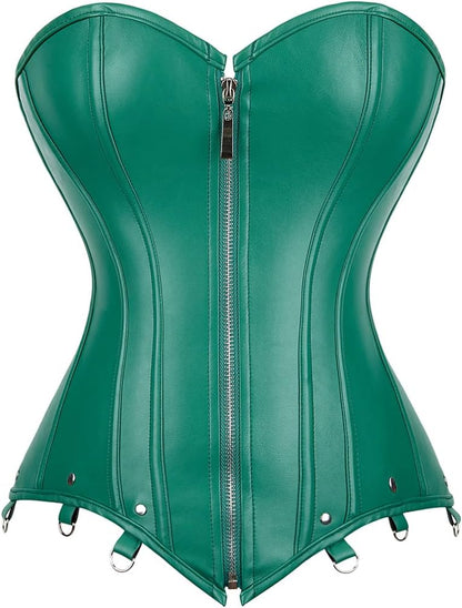 Kranchungel Corsets for Women Plus Size Faux Leather Steampunk Corset Top Zipper Bustier