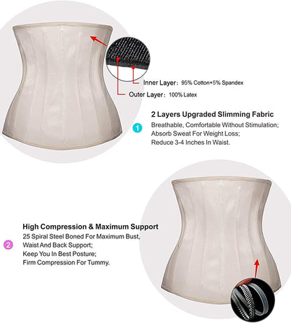 YIANNA Waist Trainer for Women Latex Underbust Waist Cincher Corset Sport Girdle Hourglass Body Shaper