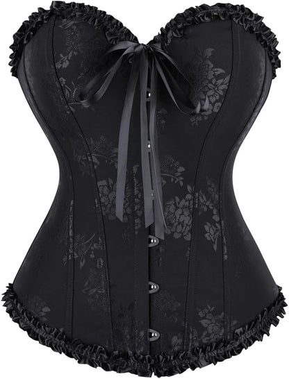 frawirshau Women's Lace Up Boned Overbust Corset Bustier Lingerie Bodyshaper Top