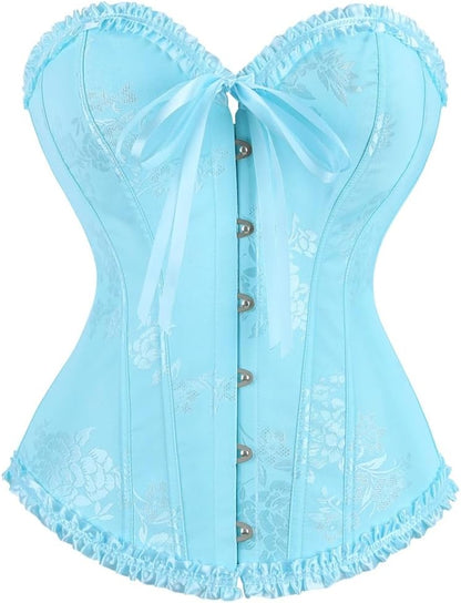 frawirshau Women's Lace Up Boned Overbust Corset Bustier Lingerie Bodyshaper Top