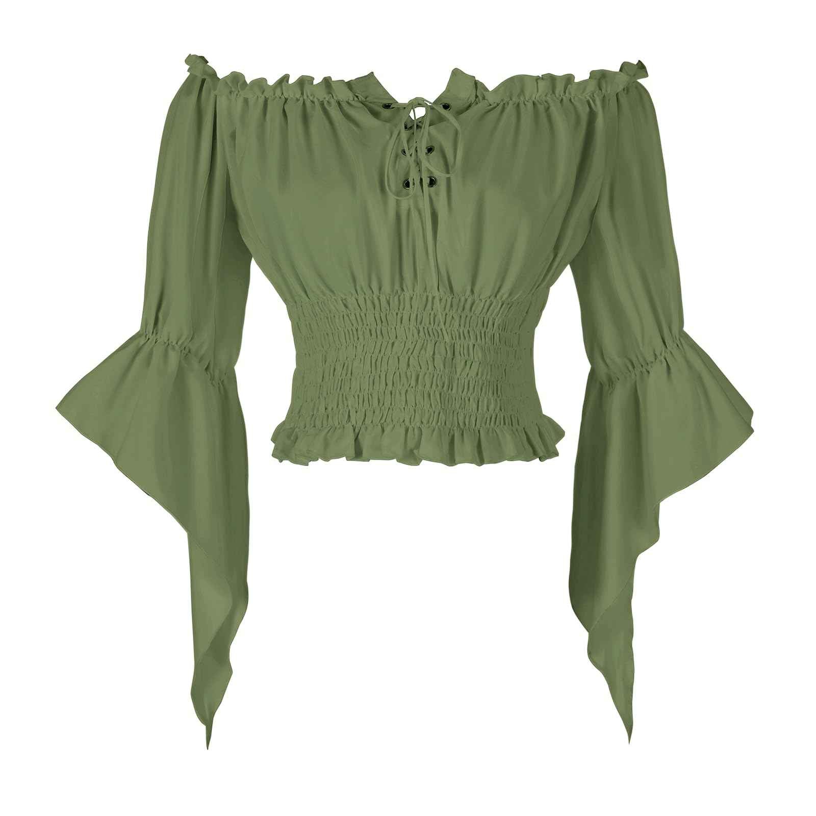 Womens Renaissance Peasant Blouse Off Shoulder Trumpet Sleeve Tops