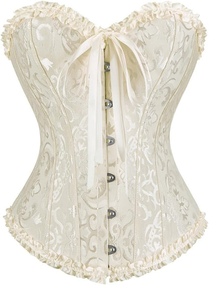 frawirshau Women's Lace Up Boned Overbust Corset Bustier Lingerie Bodyshaper Top