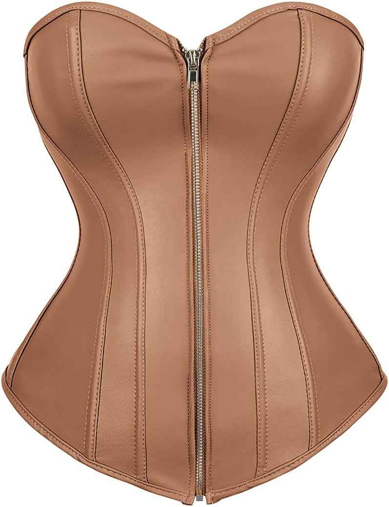 Kranchungel Corsets for Women Plus Size Faux Leather Steampunk Corset Top Zipper Bustier