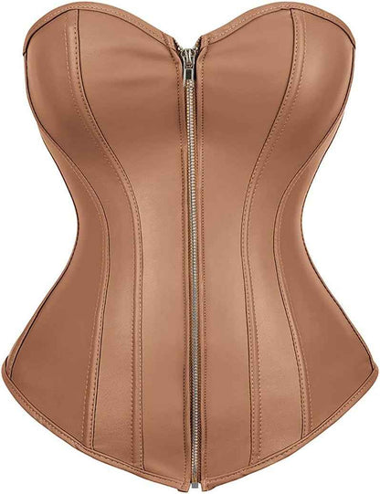 Kranchungel Corsets for Women Plus Size Faux Leather Steampunk Corset Top Zipper Bustier