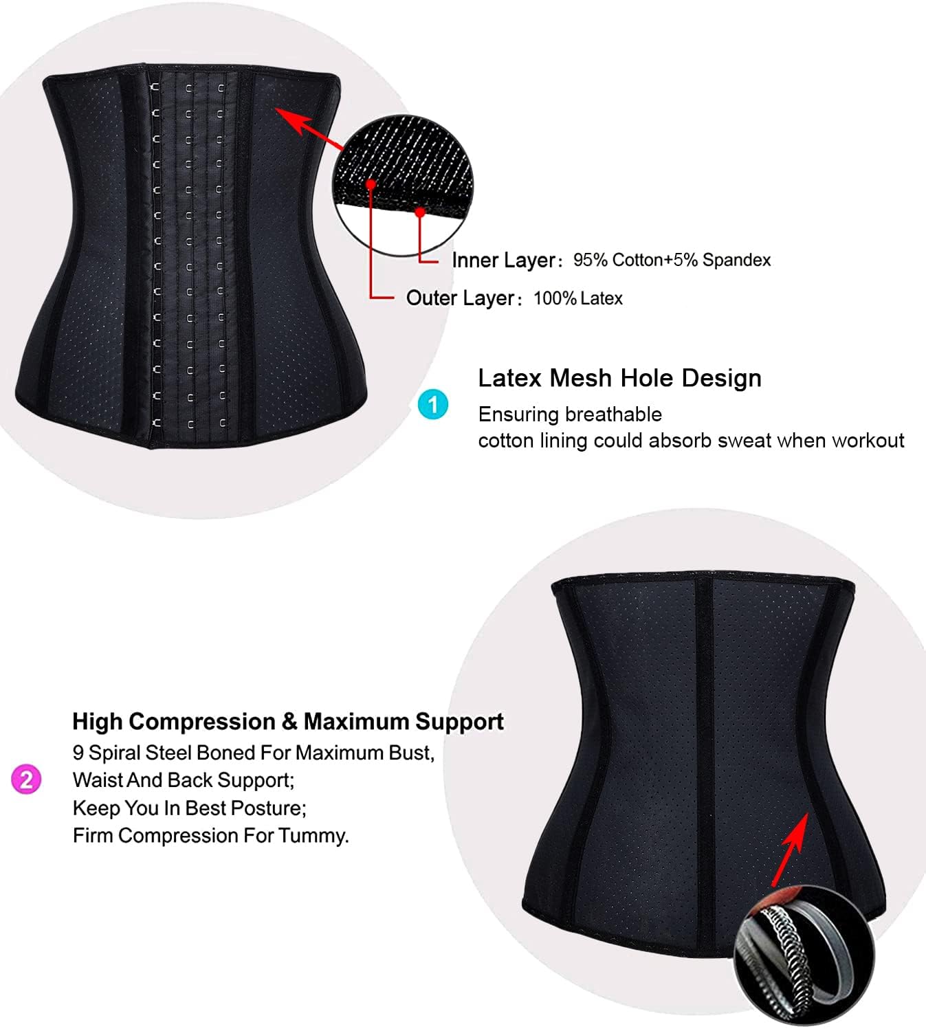 YIANNA Waist Trainer for Women Latex Underbust Waist Cincher Corset Sport Girdle Hourglass Body Shaper
