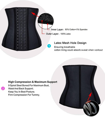 YIANNA Waist Trainer for Women Latex Underbust Waist Cincher Corset Sport Girdle Hourglass Body Shaper
