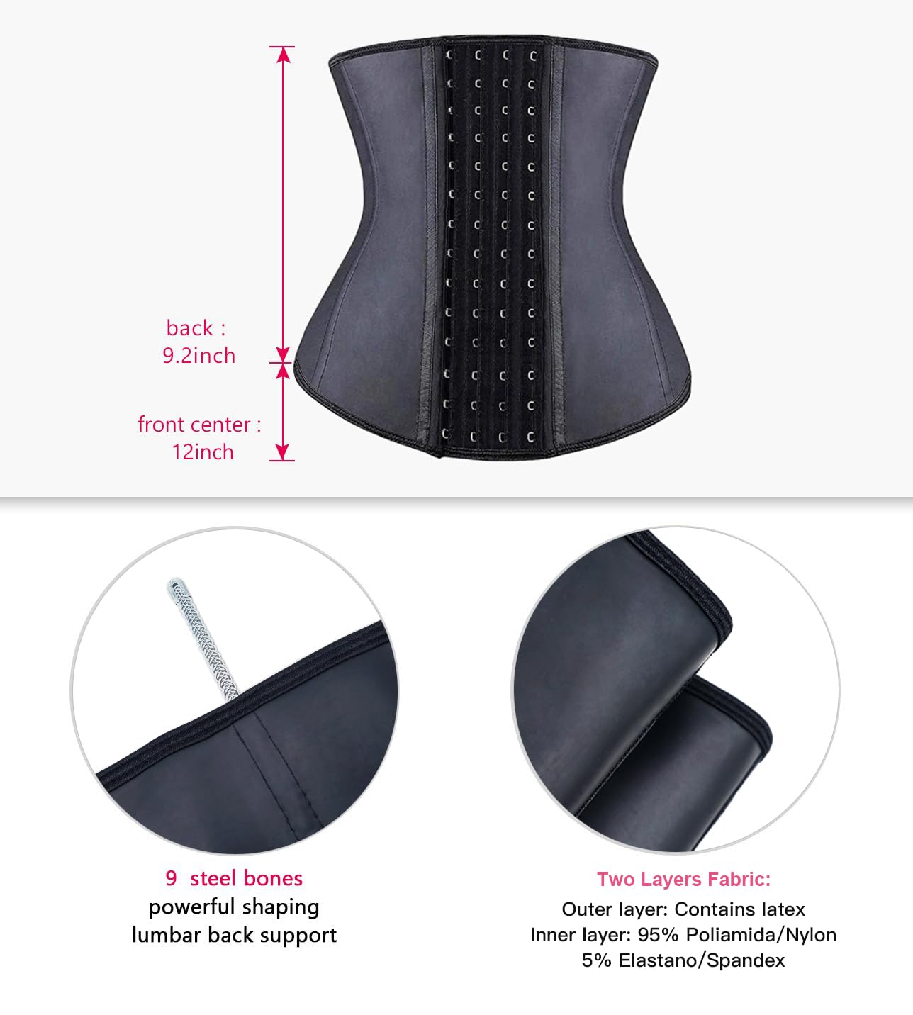 YIANNA Waist Trainer for Women Latex Underbust Waist Corsets Cincher Hourglass Body Shaper 4 Hooks