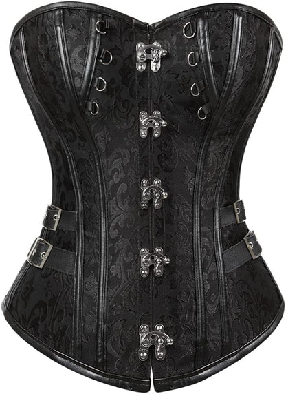 Kranchungel Corsets for Women Plus Size Faux Leather Steampunk Corset Top Zipper Bustier