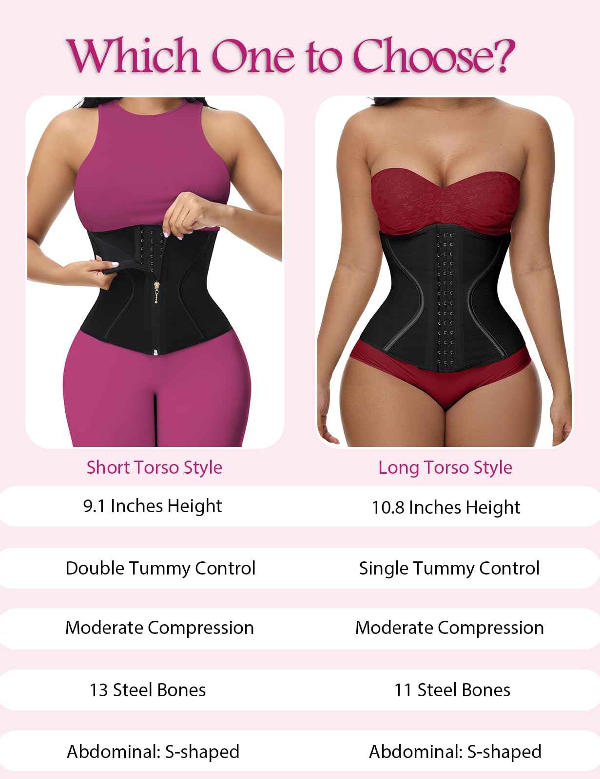 SHAPSHE Short Torso Waist Trainer for Women Corset Waist Cincher Shapewear Tummy Control Workout Hourglass Body Shaper