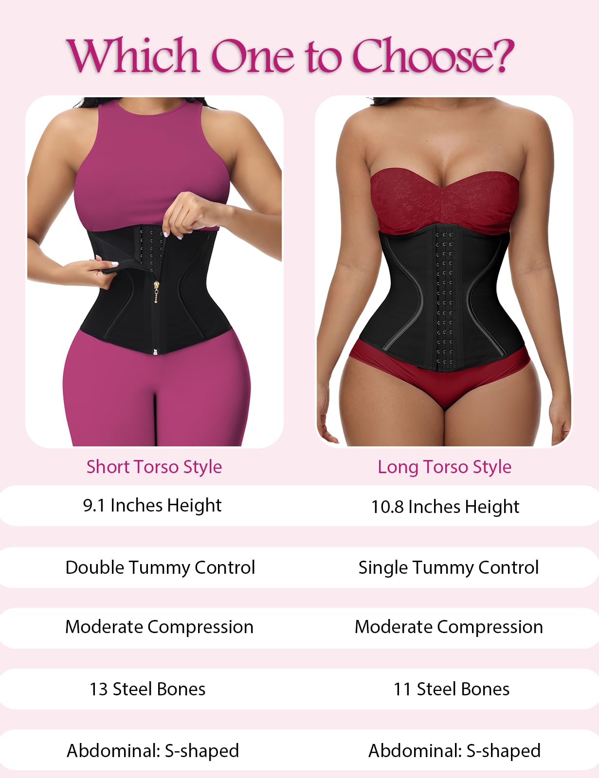 SHAPSHE Short Torso Waist Trainer for Women Corset Waist Cincher Shapewear Tummy Control Workout Hourglass Body Shaper