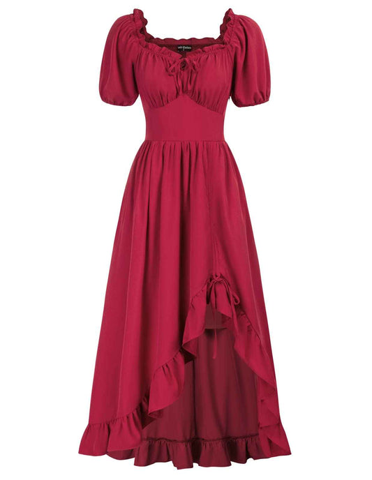 Scarlet Darkness Renaissance Dress Women Cottagecore Corset Dress Ruffle Maxi Dress with Pockets