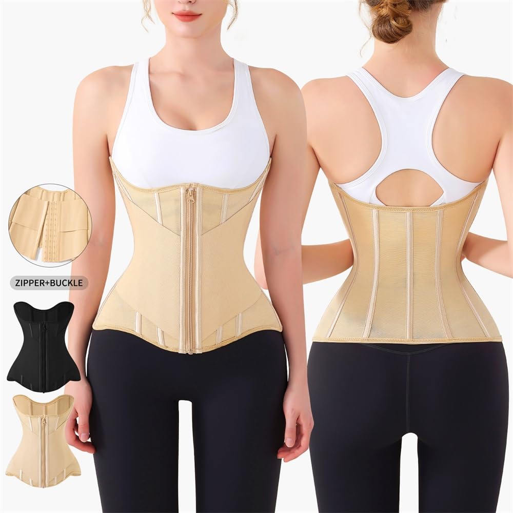 Waist Cincher for Women Shapewear Workout Girdle Tummy Control Shaper Slimming Waist Trainer Corset with Zipper