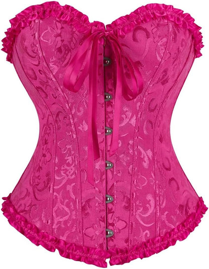frawirshau Women's Lace Up Boned Overbust Corset Bustier Lingerie Bodyshaper Top