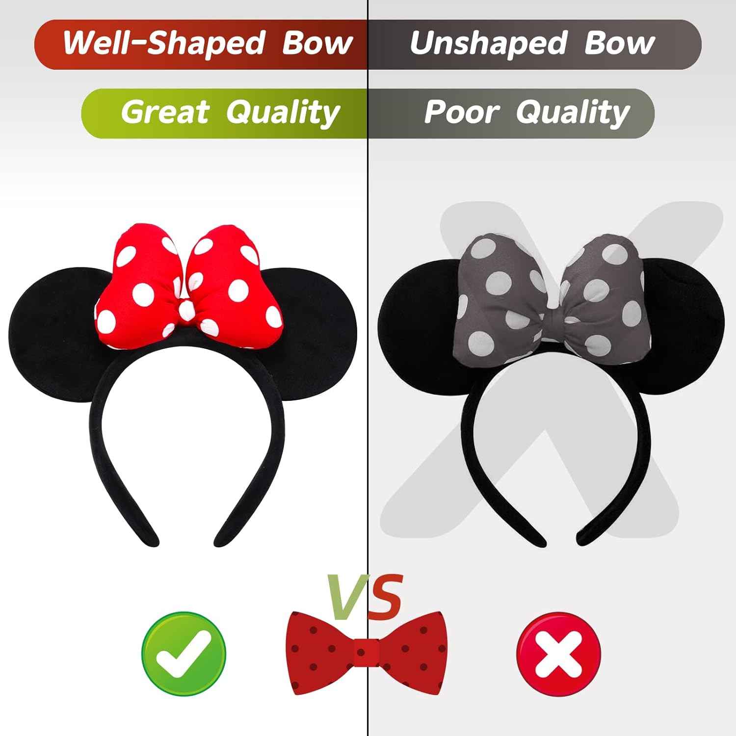 Handmade Mouse Ears Headband for Women and Girls, Polka Dot Bow Minnie Ears Costume Accessories