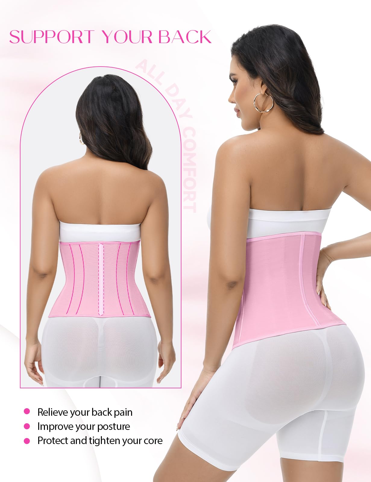 SHAPSHE Waist Trainer for Women Tummy Control Workout Waist Cincher Corset Shapewear Postpartum Body Shaper with Zipper Hook