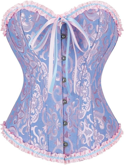 frawirshau Women's Lace Up Boned Overbust Corset Bustier Lingerie Bodyshaper Top