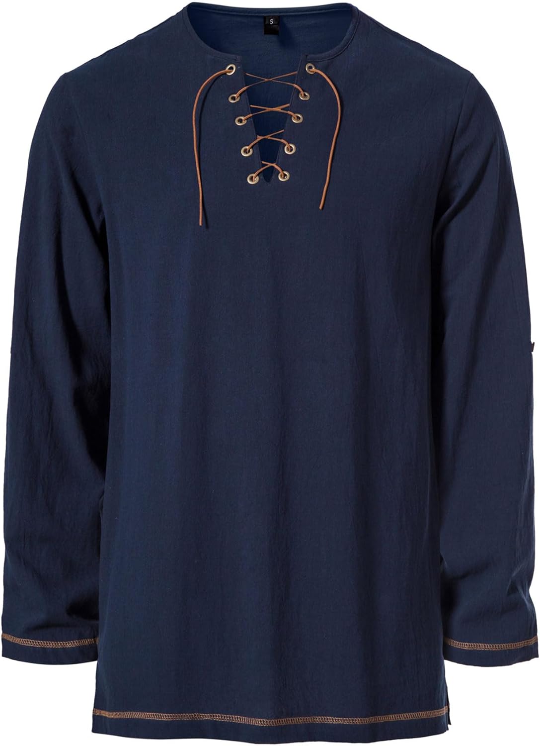 Men's Pure Cotton Vintage Lace Up Shirts for Pirate Renaissance Viking Medieval Costume Without Belt