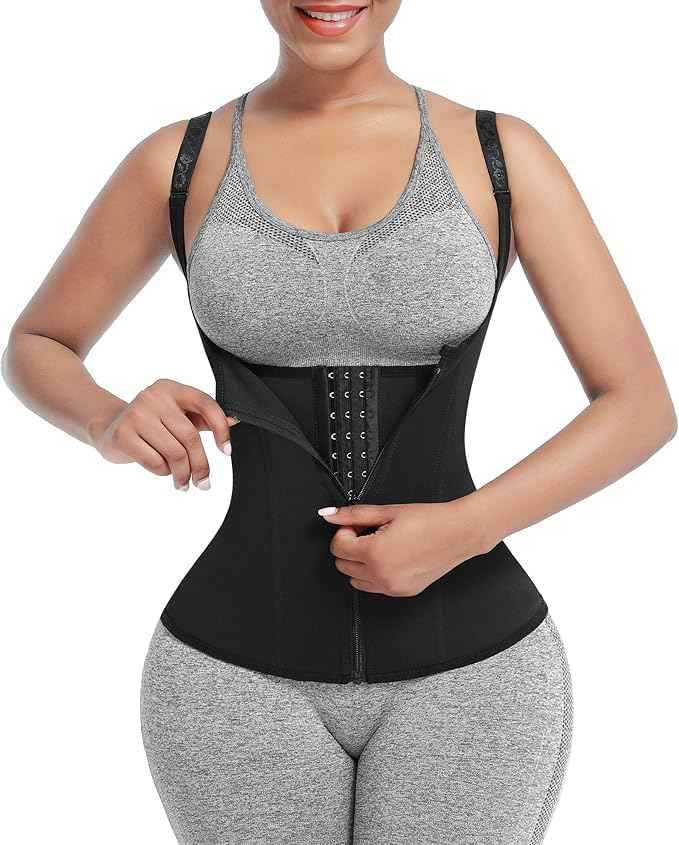 FeelinGirl Waist Trainer for Women Corset Vest Body Shaper Cincher Trimmer Tank Top Sport Girdle with Steel Bones Black, 3XL
