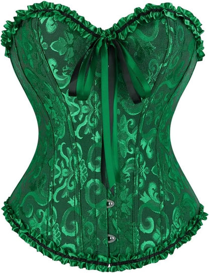 frawirshau Women's Lace Up Boned Overbust Corset Bustier Lingerie Bodyshaper Top